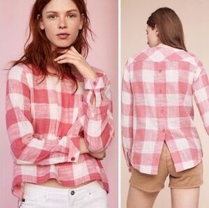 Cloth & Stone By Anthropologie Linen Cotton Blend gingham medium top 085 Pink